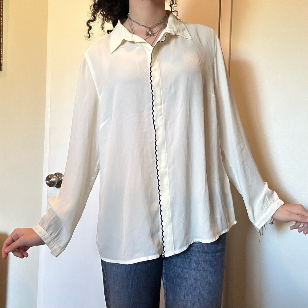 Classic Scalloped Button Down Blouse